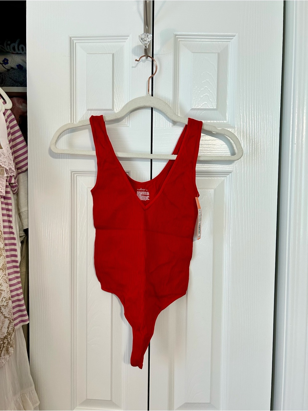 Target Red Ribbed V-Neck Tank Bodysuit
